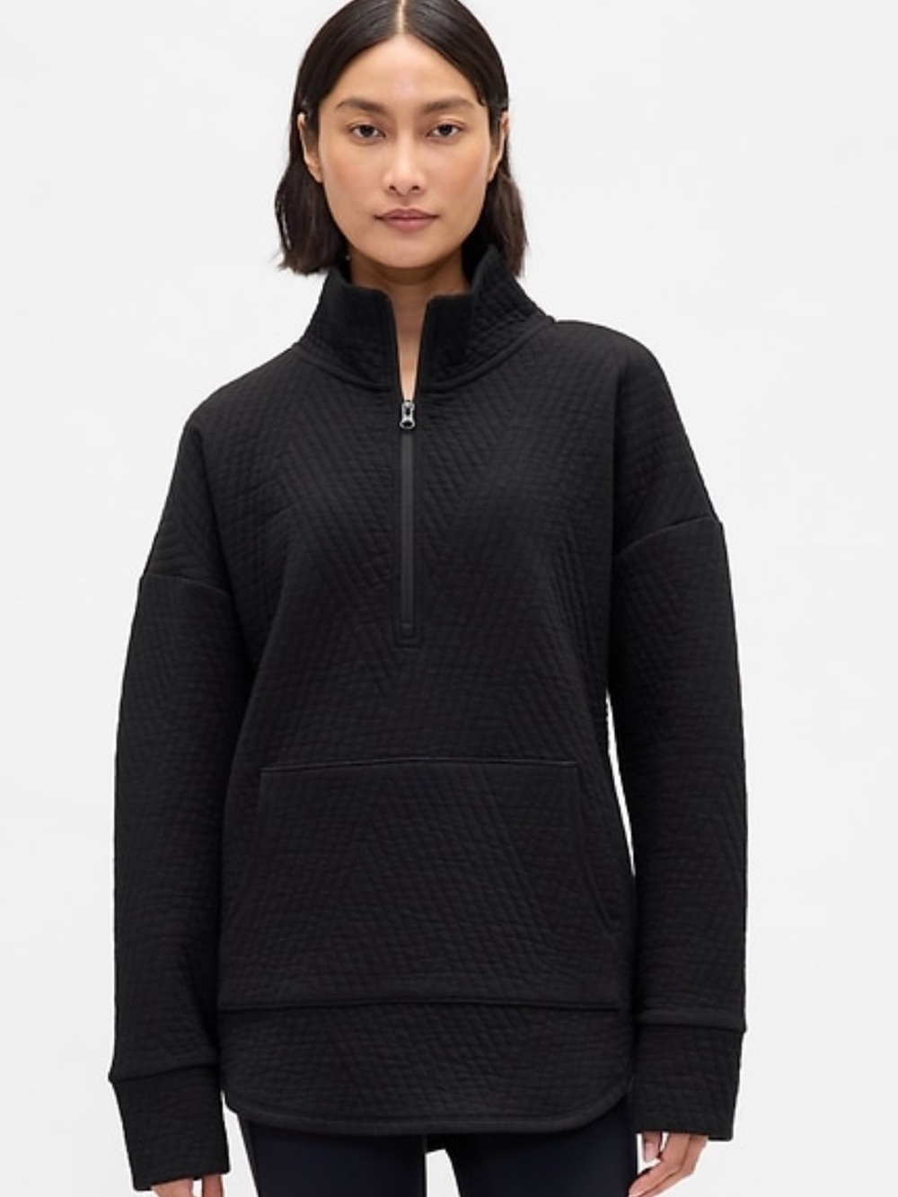 GAP Black Quilted Quarter-Zip Pullover Like New MT Medium Tall